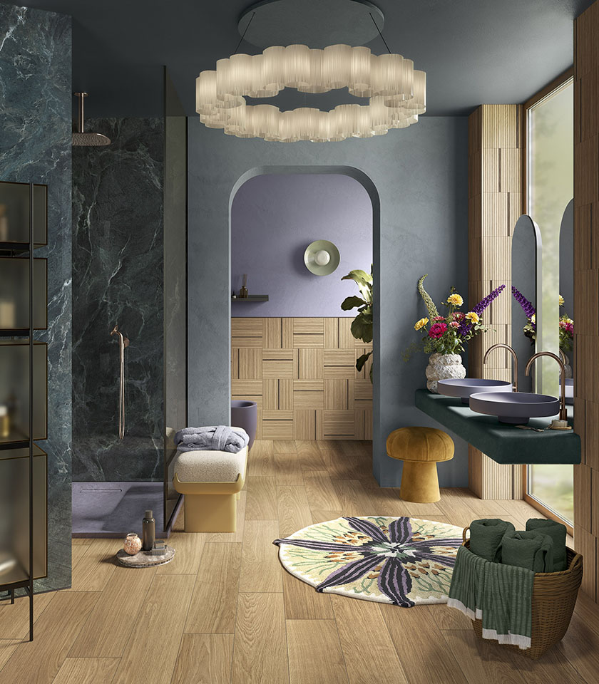 Discover how to combine Lea Ceramiche wood- and stone-effect surfaces to create sophisticated, welcoming interiors full of personality.