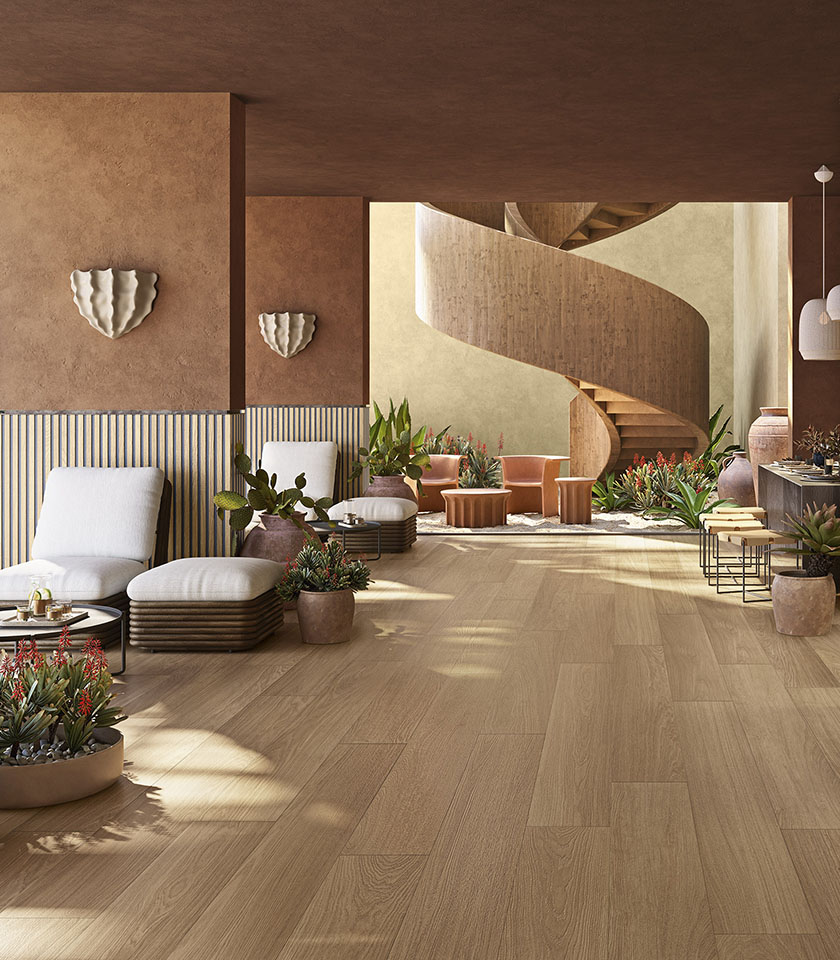 Discover how Lea Ceramiche wood-effect surfaces transform interiors into warm, harmonious and contemporary spaces, blending nature, comfort and design.