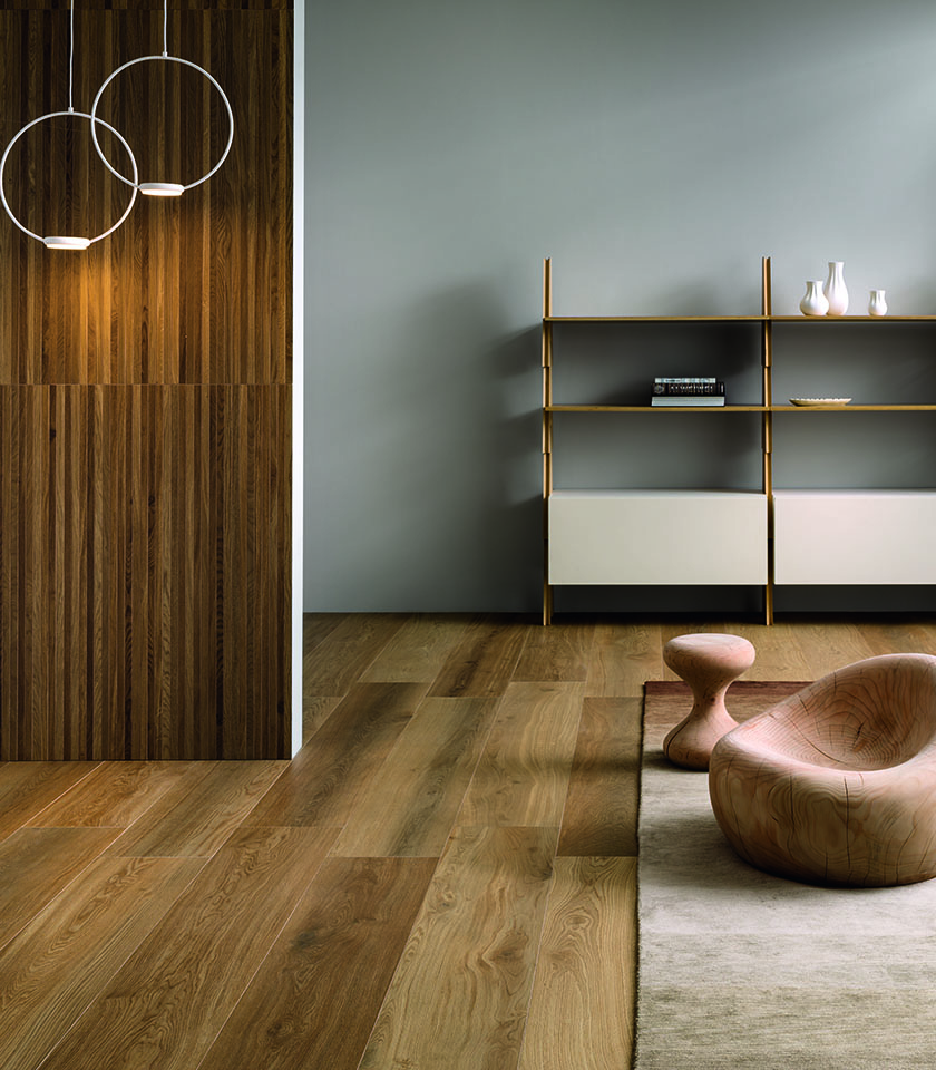 Discover ton sur ton with Lea Ceramiche wood-effect surfaces, creating warm, harmonious and contemporary interiors through natural shades.